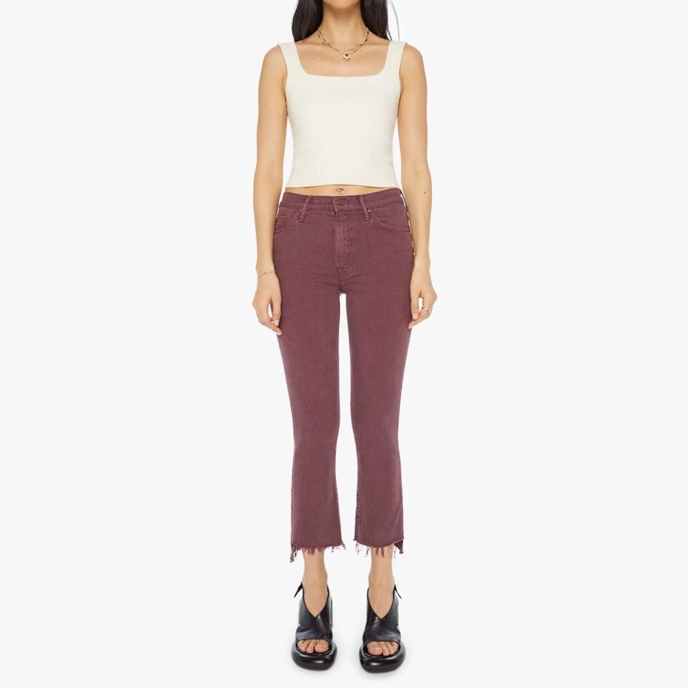 Mother Insider Crop Step Fray in Mauve Wine